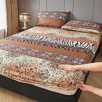 1pc Bohemian Style Printed Fitted Sheet (Pillowcase Not Included), Simple Dust-Proof Fitted Sheet, Non-Slip All Season Bedding, Suitable For Bedroom And Guest Room, Machine Washable (Fitted Sheet Only, No Pillowcase)