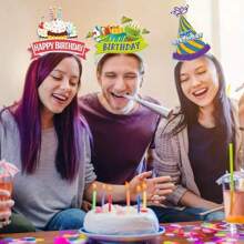 6pcs Paper Happy Birthday Foil Headbands & Birthday Party Caps, Head Decor For Birthday Celebration, Theme Party