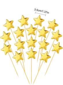 50/100pcs Gold Foil Star Cupcake Toppers, Cute Party Decorations Suitable For Weddings, Birthdays, DIY Desserts, Fruit Food Picks