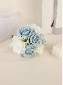 1 Piece Of New Wedding Artificial Bride Bouquet In Blue For Bridesmaid Summer Birthday Gifts Beach Back To School School Supplies Room Decor