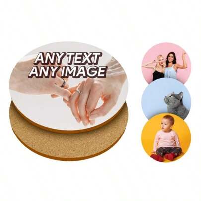 PERSONALISED GLOSSY Finish ROUND Coasters Any Photo Custom Kitchen Decorative Gift Idea Coaster Set Housewarming
