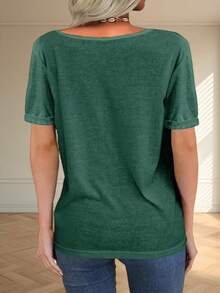 Women Deep V Neck Short Sleeve Tops Solid Casual Loose Basic T Shirt