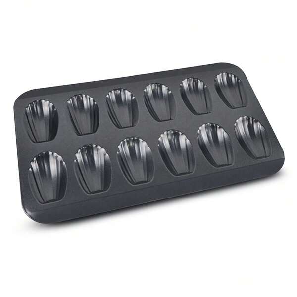 1 confezione Teglia per Madeleines antiaderente, 12 cavità in acciaio al carbonio a forma di conchiglia, stampo per torte da forno, colore nero