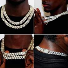 2 Stücke Modisches Curb Kette Halsketten und Armband Set im Hip-Hop Stil, Unisex Rapper Schmuck Set, perfektes Geschenk für coole Freunde