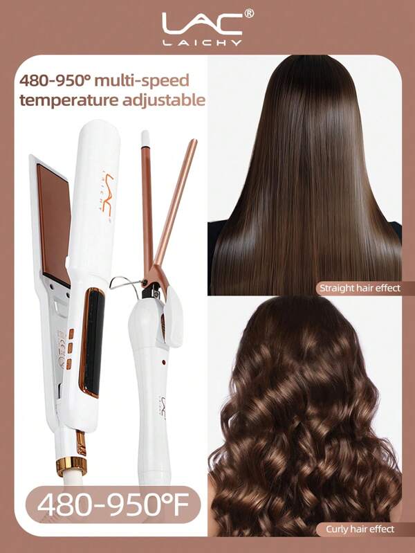 1 pieza Plancha de pelo y rizador 2 en 1 con enchufe europeo, temperatura ajustable, herramienta de peinado para cabello esponjoso, nuevo LAC de color blanco