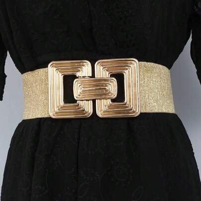 European & American Fashion Gold Buckle Metallic Elastic Waist Belt, Versatile Solid Color Waistband Suitable For Skirt, Casual Bohemian Retro Palace Style Party, Cute Sexy Street, Elegant All Season Summer, School Fall, Autumn, Halloween