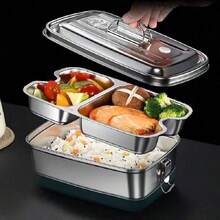 Lunch Box, Stainless Steel Double Layer Large Capacity Bento Lunch Box, Metal Lunch Container For Men Women, Suitable For School Office - Silver - View 1