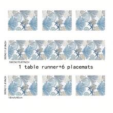 1 件/4 件/6 件亚麻桌旗/餐垫套装，桌旗配 6 个配套餐垫，夏季海洋和海星主题桌旗和餐垫套装，主题餐厅餐垫，节日厨房餐桌装饰，家庭派对装饰 - 藍色 - 查看 16