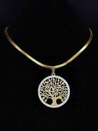 Hayat Ağacı Kristal Paslanmaz Çelik Gerdanlık Kolye Kadınlar İçin Altın Renk Kolye Ucu