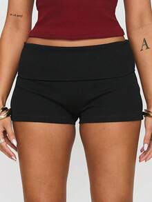 Fold Over Booty Short For Women Y2K Low Rise Cute Pajama Shorts Comfy Lounge Pj Mini Bottoms Going Out Micro Shorts - 黑色 - 查看 1