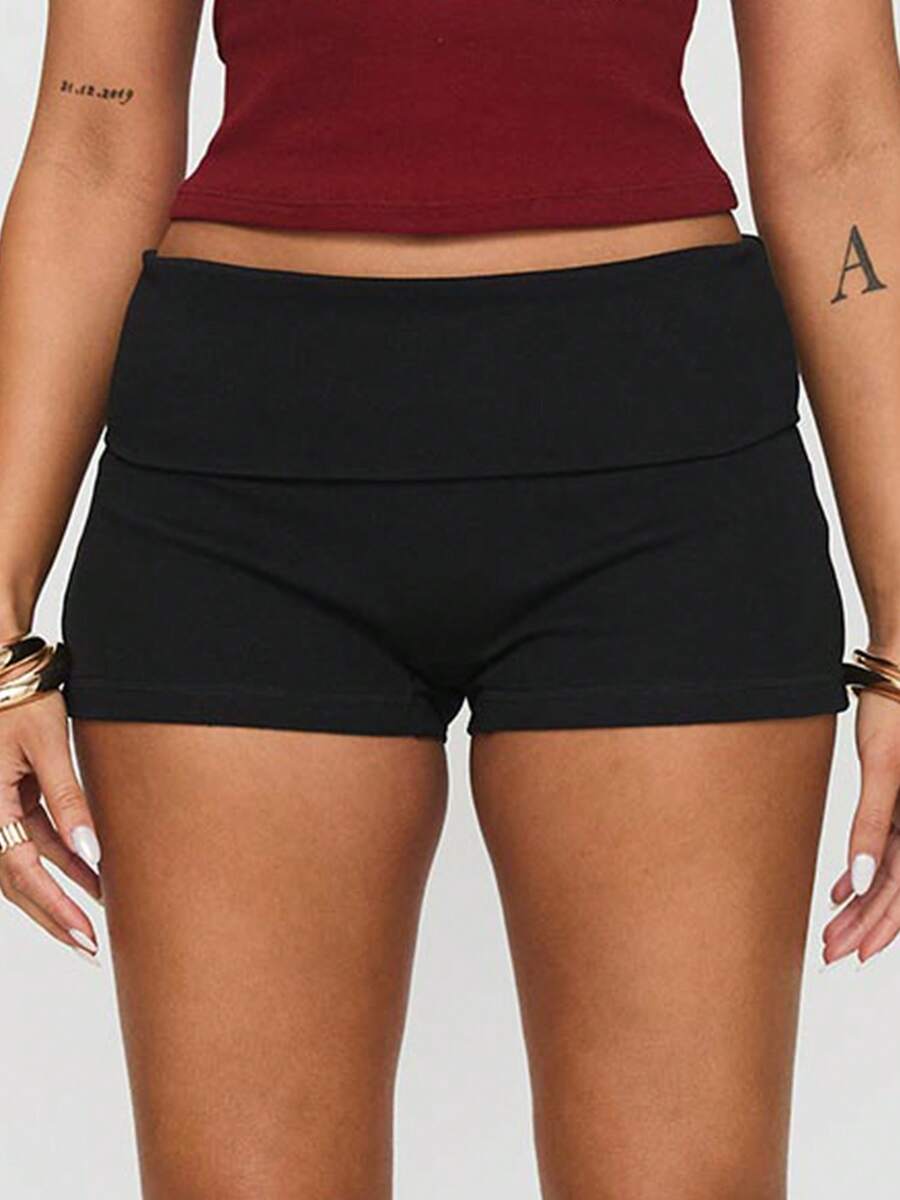 Fold Over Booty Short For Women Y2K Low Rise Cute Pajama Shorts Comfy Lounge Pj Mini Bottoms Going Out Micro Shorts - 黑色 - 查看 1