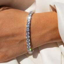 1 pièce Bracelet rond à une rangée de zirconium cubique, accessoire minimaliste et élégant pour tous les jours, cadeau idéal pour les amis