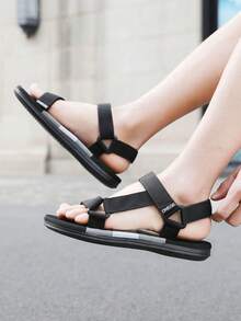 1双男士夏季新款软底防滑时尚休闲凉鞋，百搭耐磨透气沙滩鞋 - 黑色 - 查看 3