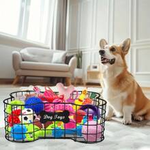 Medium Black Metal Dog Toy Organizer: Iron Wire Basket In Dog Bone Shape For Puppy Accessory Storage