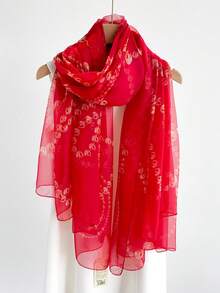 1pc Women's Red Chiffon Scarf, Lightweight Versatile Shawl, Suitable For Spring, Autumn, Travel & Sun Protection - Red - View 4