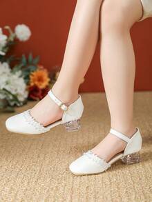 时尚童鞋 - 女童白色高跟凉鞋，儿童夏季凉鞋 - 白色 - 查看 2