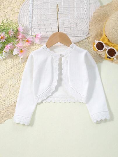 Infant Girls Elegant Hollow-Out Lace Knit Cardigan Shawl, A Gift For Baby, Autumn/Winter