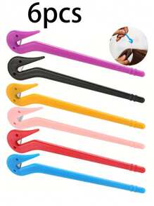 6pcs Disposable Hair Braiding Tools Kit With Rubber Band Cutter - Easy DIY Hairstyle Accessories Fit For All Hair Types, Includes 6 Colored Rubber Bands (Red, Blue, Pink, Yellow, Purple, Black) - Great For Fashionable Braids And Ponytails, Hair Must-Have | Cute Clips Design | Durable Clip Structure
