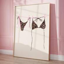 1pc Bikini Hanging Wall Art Picture Girl Laundry Canvas Prints Paintings Leopard Bikini Posters Girly Summer Decor For Bedroom, Living Room, Or Apartment,Dorm,Wall Decor Gift For Her Unframed Or Framed
