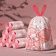 1 Roll 80pcs 4 Gallon Plum Blossom Scented Trash Bags, Self-Tie Drawstring Closure, Thick & Portable Kitchen Garbage Bags, Suitable For Office & Home