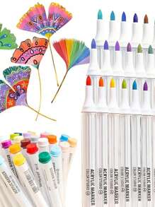 A Group Of 9 Pieces To Form A Color Series. These Are Soft-Tip Acrylic Markers, Which Are Also Art Pens For Drawing. Can Be Used For Color Layer, Does Not Penetrate Paper, Suitable For Graffiti On A Variety Of Surfaces. Colorful , Back To School Gifts