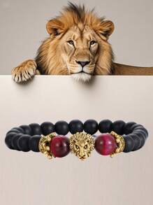 Natural Crystal Crown Lion Head Bracelet Luxury Tiger Eye Stone Bead Bracelets Jewelry
