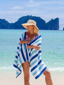 1 buc. Prosop de plajă Cabo cu uscare rapidă - Prosop de piscină supradimensionat 100% poliester, ușor și ultra absorbant, cearșaf de baie cu dungi în stil resort pentru înot și călătorii, decor de baie pentru vacanță de vară, articole esențiale pentru plajă