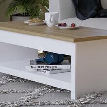 Coffee Table 1 Shelf Storage MDF Living Room Modern Furniture (White) - White - View 5