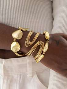 3-teiliges Set mit stilvoller, übertriebener asymmetrischer geometrischer Metall-Perlen-Schmuck-Armband- und Armreif-Kombination, ideal für Männer und Frauen zum Tragen bei Partys und anderen Anlässen.