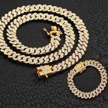 2 Stücke Modisches Curb Kette Halsketten und Armband Set im Hip-Hop Stil, Unisex Rapper Schmuck Set, perfektes Geschenk für coole Freunde