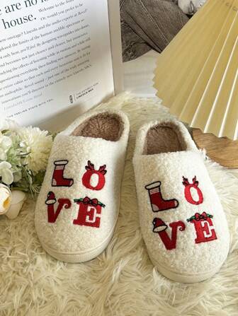 New Arrival Cross-Border European And American Christmas Winter Snowman, Gingerbread Man, Love Letter, Santa Hat, Scarf Cute Cartoon Plush Slippers, Couples Indoor Non-Slip Home Textile Slippers