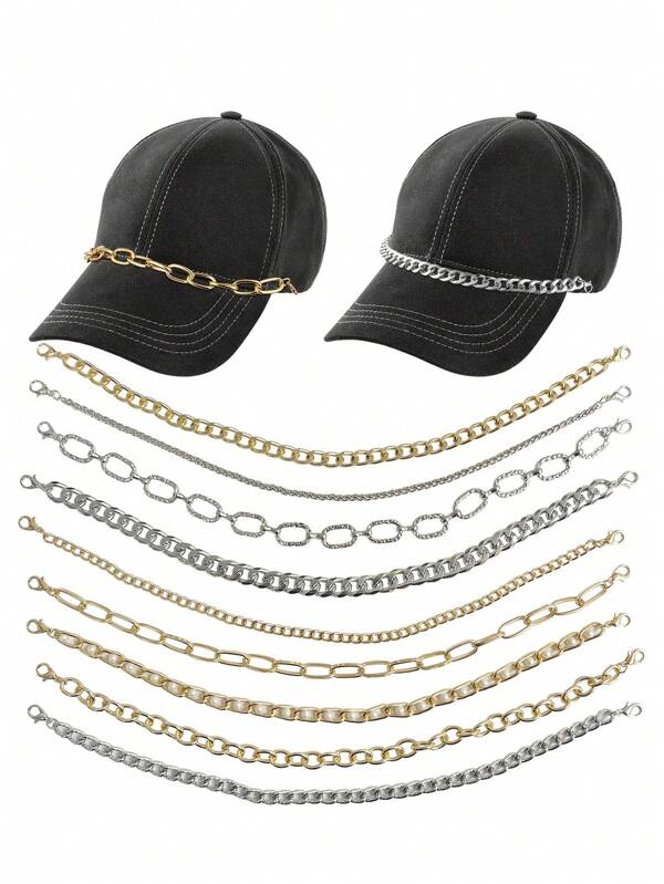 9 Stücke Trucker Hut Ketten, Metall Ketten als Hutdekoration, Truckerkappe Kette Accessoires Anhänger, DIY Netz Baseballkappe für Frauen