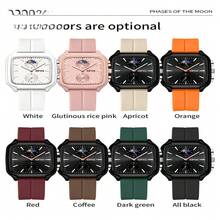 OFNS Small Square Watch Magnetic Suction Buckle Watch Multi-Functional Sun, Moon And Stars Silicone Belt Women's Watch Simple Model Student Waterproof Quartz Watch - Orange - View 3