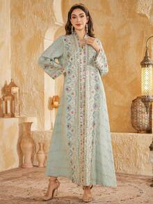 亮片刺绣 V 领宽松正式晚礼服 - 綠色 - 查看 5