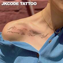 JKCODE TATTOO OCEAN MINIMAL TATTOO - Botanical Temporary Tattoos, INS Style - CUTE Design, Ocean & Island Theme, Shark Tattoo - Fashionable Girl Accessories, Hand, Finger, Neck Tattoos, Waterproof, Long Lasting Up To 15 Days - Black - View 5