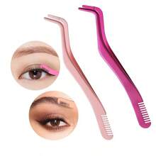 2-In-1 Multi-Purpose Eyelash Comb & Tweezers, Colorful Eyelash Curler, Creative DIY Eyebrow Brush, Stainless Steel Eyelash Extension Tweezers With Comb, Fashion New Design - Pink - View 11