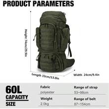60L Tactical Backpack Military Rucksack MOLLE Camping And Hiking Backpack High Capacity With Rain Cover For Trekking Mountaineering Hunting Traveling - 60lArmyGreen - View 2