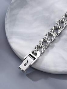 1pc 925 Sterling Silver Vintage New 10mm Wide Tiger Pattern Chunky Bracelet, Suitable For Men's Daily Wear - Antique Silver - View 7