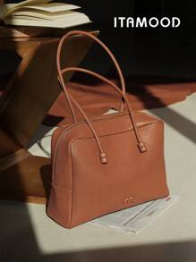 ITAMOOD Bolso de diseñador de piel de ternera Togo de lujo elegante de alta calidad, bolso de gran capacidad con detalles de carta, ligero, de negocios y casual, de color marrón, bolsa de mano y bolsa de hombro minimalista y vintage de unicolor con textura, ideal como regalo para maestros, bolsos para mujer 80368