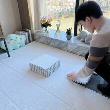12pcs/Set (6 Mint Green + 6 White) Plush Patchwork Floor Mat, 12*12*0.39 Inches Small Size Carpet, Peel & Stick Rug, Bedroom Decor, Home Decorative Rug, Bedroom Rug, Decorative Carpet, Bedroom Carpet, Room Carpet, Living Room Carpet Set, Game Room Mat, EVA Bottom & Linen Top Rectangular Trimmable & Washable, Suitable For Daily Home Scenarios