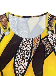 Vestido casual sin mangas con cuello en V con estampado abstracto de color amarillo vibrante - Estilo casual de verano para uso diario | Ropa casual de moda | Tela suave y brillante, vestido encantador