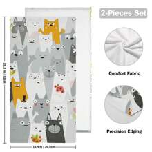 2pc Cartoon Funny Cats 2 Pcs Towel Soft Washcloth Hand Towel For Bathroom Home Decor