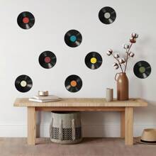 8pcs/Pack Waterproof Vinyl Record Shaped Wall Sticker With Dj Music Vintage Record Pattern For Home Decorations In Bedroom, Living Room, Entryway, Etc Room Decor Wallpapers Wall Paper Wallpaper Bathroom Kitchen Stickers Personalised Stickers Wall Decor Wall Stickers