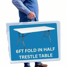 6ft Plastic Folding Trestle Table - Heavy Duty -Indoor & Outdoor Solution For All Occasions - 150kg Capacity- Easy Setup, Folds In Half For Compact Storage, Portable With Carry Handle - 6Ft Fold in Half - View 3