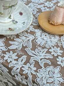 1pc Elegant Large Floral Tablecloth, French Vintage Lace Rectangular Table Cover, Retro Baroque Style For Coffee/Dining Table, Dust Cover