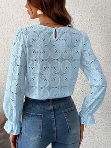 Women Eyelet Long Sleeve Tops Shirts Dressy Hollow Out Crochet Lace Embroidered Blouses 2025 Fashion