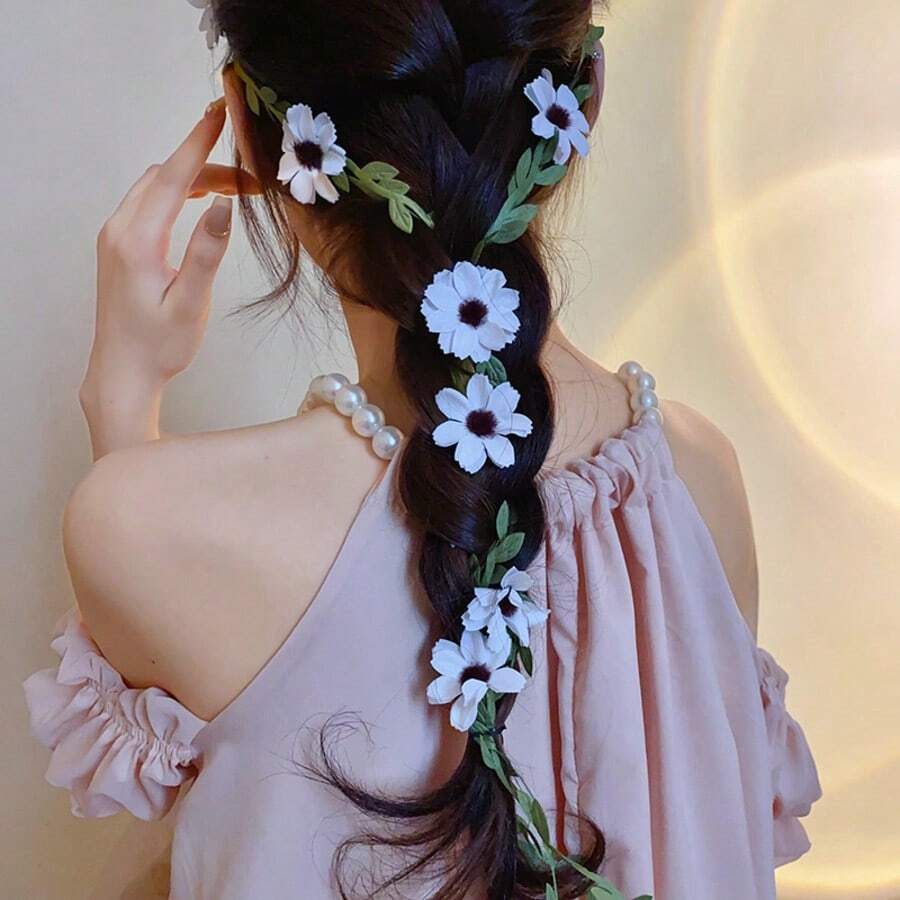 Grüner Blumendraht Stirnband mit Gänseblümchen Blumen Muster, Braut Haarschmuck aus synthetischen Fasern, Frühling/Sommer