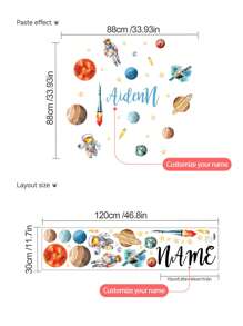 Custom Wall Stickers, Customizable Name, Planetary Astronauts Wall Decals - PVC Self-Adhesive Removable Wall Stickers For Nursery, Kids' Room, Playroom, Or Classroom – Cute & Creative Wall Decor For Any Space Back To School