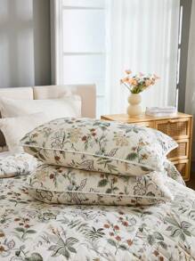 3-delige beddengoedset met bloemenprint (1 bedovertrek + 2 kussenslopen, alleen buitenstof, geen vulling), zachte polyestervezel, geschikt voor woonkamer, slaapkamer, hoofdslaapkamer, logeerkamer, alle seizoenen, geweldig cadeau
