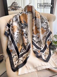 1 buc. Eșarfă bandană elegantă cu imprimeu floral, 90 cm, pentru femei, potrivită pentru ținute casual, la modă, cu bandă pentru cap, cu bandă pentru gât, șal rezistent la vânt și protecție UV pentru a completa aspectul exterior.